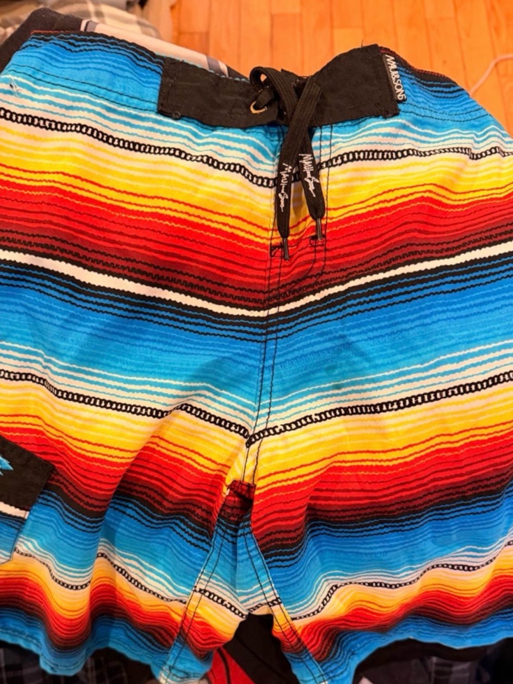 🔥 Men’s Size 14 Maui and Sons Board Shorts – multicolored Striped Swim Trunks